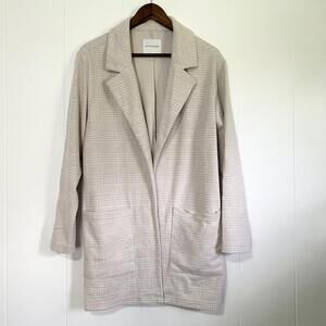 Dictionary Plaid Beige Collared Long Coat Jacket Women's Large